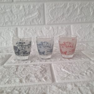 Vintage Frosted Shot Glasses Set Of 3 Stagecoach Ships Bridges